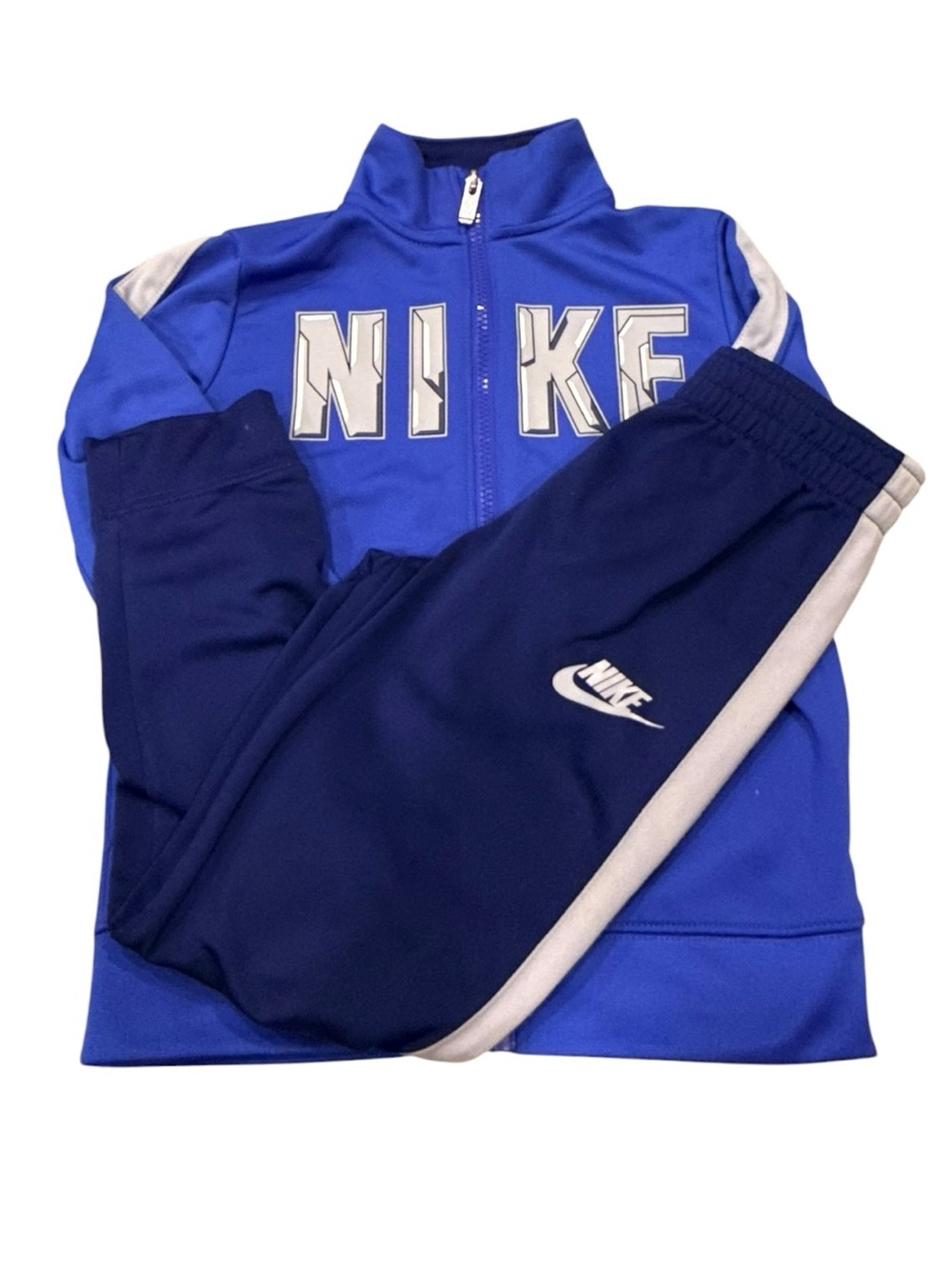 Nike Boys Track Jacket Zip Front Jogger Pants Set Logo Blue Navy White Size 6